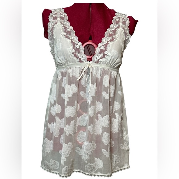 NWOT NK Imode Silk bridal babydoll chemise bow, pearl and rayon lace details - Picture 1 of 15